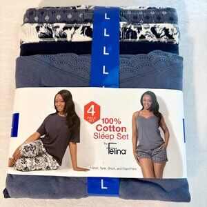 Felina Women's 4 Piece 100% Cotton Sleep Pajama Set, Tee Tank Short Capri Pant